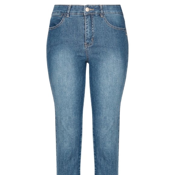 Women's Rockmans Blue Mid Wash Full Length Comfort Waist Short Jeans Size 10 - Picture 7 of 11